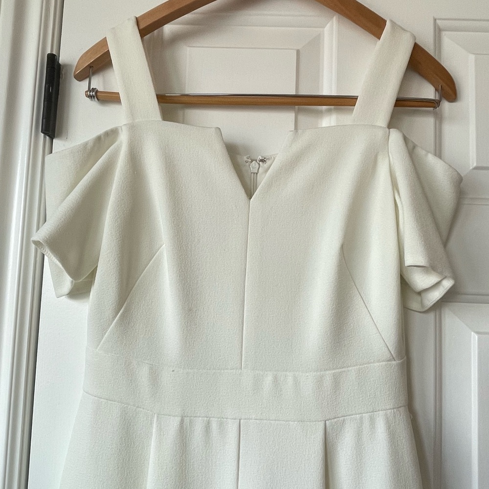 Eliza J White Ivory Cold Off-Shoulder Jumpsuit Short Sleeve Wide Leg XS 0 2 - Picture 9 of 11